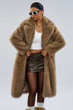 Wide Collar Faux Fur Longline Warm Fashionable Coat