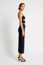 Knit Ring Link Horizontal Cut Out Bodycon Midi Dress