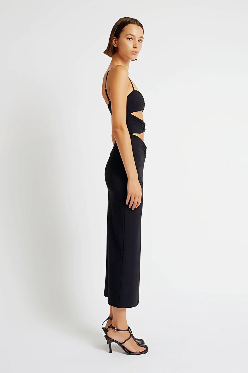 Knit Ring Link Horizontal Cut Out Bodycon Midi Dress