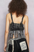 POL Lace-Up Fringe Hem Tank with Lace Detail