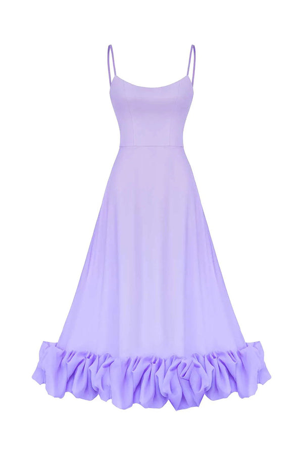 Spaghetti Strap Scoop Neck Ruffled Flounce Hem A-Line Maxi Dress