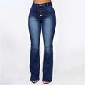 DressBetty - High Waist Elastic Jeans Women Button Washed Denim Pants Femme Pocke