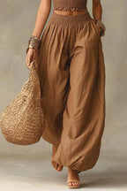 Olive Gypsy  pleated crop top and high-waisted wide-leg pants set