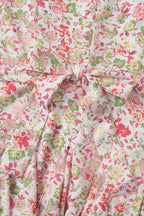 Pink Peter Pan Collar Puff Sleeve Button Front Pleated Ruffle Hem Floral Print Mini Dress