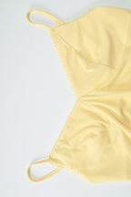 Yellow Spaghetti Strap Sweetheart Neck Scallop Trim Ruched Mermaid Maxi Dress