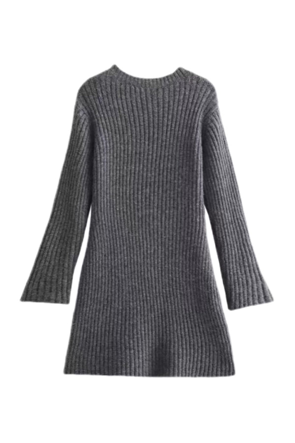 Rib Knit Mock Neck Long Sleeve Belted Bodycon Mini Dress