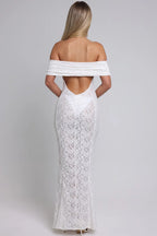 Floral Lace Off Shoulder Foldover Cuff Mermaid Maxi Dress