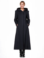 Women Wrap Coat Hooded Warmth Full Length Winter Maxi Wool Blend Coat 2026