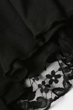 Deep V Neck Bell Cuff Asymmetric Ruffle Hem Lace Mini Dress