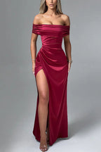 Sexy Off-shoulder Fitted High Slit Elegant Maxi Dress