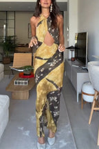 Tie-Dye Halter Cutout Maxi Dress