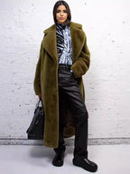 Longline Fux Fur Coat Notched Lapel Belted Eco-friendly Winter Jacket 2026