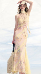 Floral Lace-Trim Fitted Mermaid Slip Dress