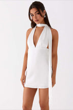 Deep V Backless Ribbon Dress