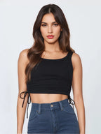 Simple Cami Tops Round Neck Drawstring Convertible Casual Camis