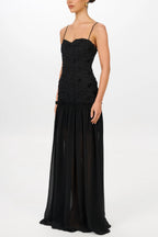 Stylish Three-dimensional Floral Chiffon Patchwork Strapless Elegant Maxi Dress