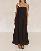 Fashion Contrast Cotton And Linen Sling Dress