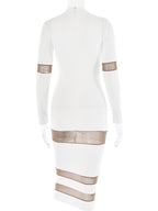 Mesh Patchwork Dress Long Sleeves See Through Party Bodycon Dresses