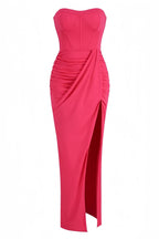 Amabel Solid Corset Split Maxi Dress-Pink