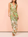 Paisley Print Sleeveless Deep V Neck Twist Front Maxi Dress