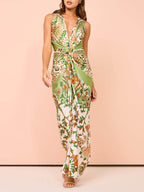 Paisley Print Sleeveless Deep V Neck Twist Front Maxi Dress