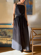 Square Neck Spaghetti Strap Tie Waist Pocket Maxi Dress
