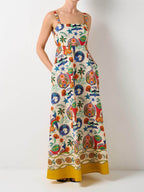 Tropical Graphic Print Square Neck Pocket Maxi Dress