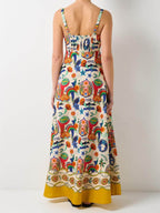Tropical Graphic Print Square Neck Pocket Maxi Dress