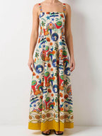 Tropical Graphic Print Square Neck Pocket Maxi Dress