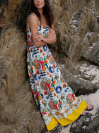 Tropical Graphic Print Square Neck Pocket Maxi Dress