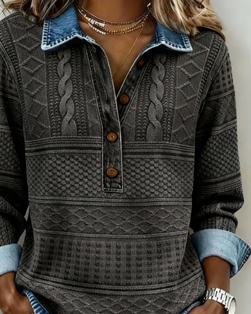| Sweatshirt with Half Button and Collar