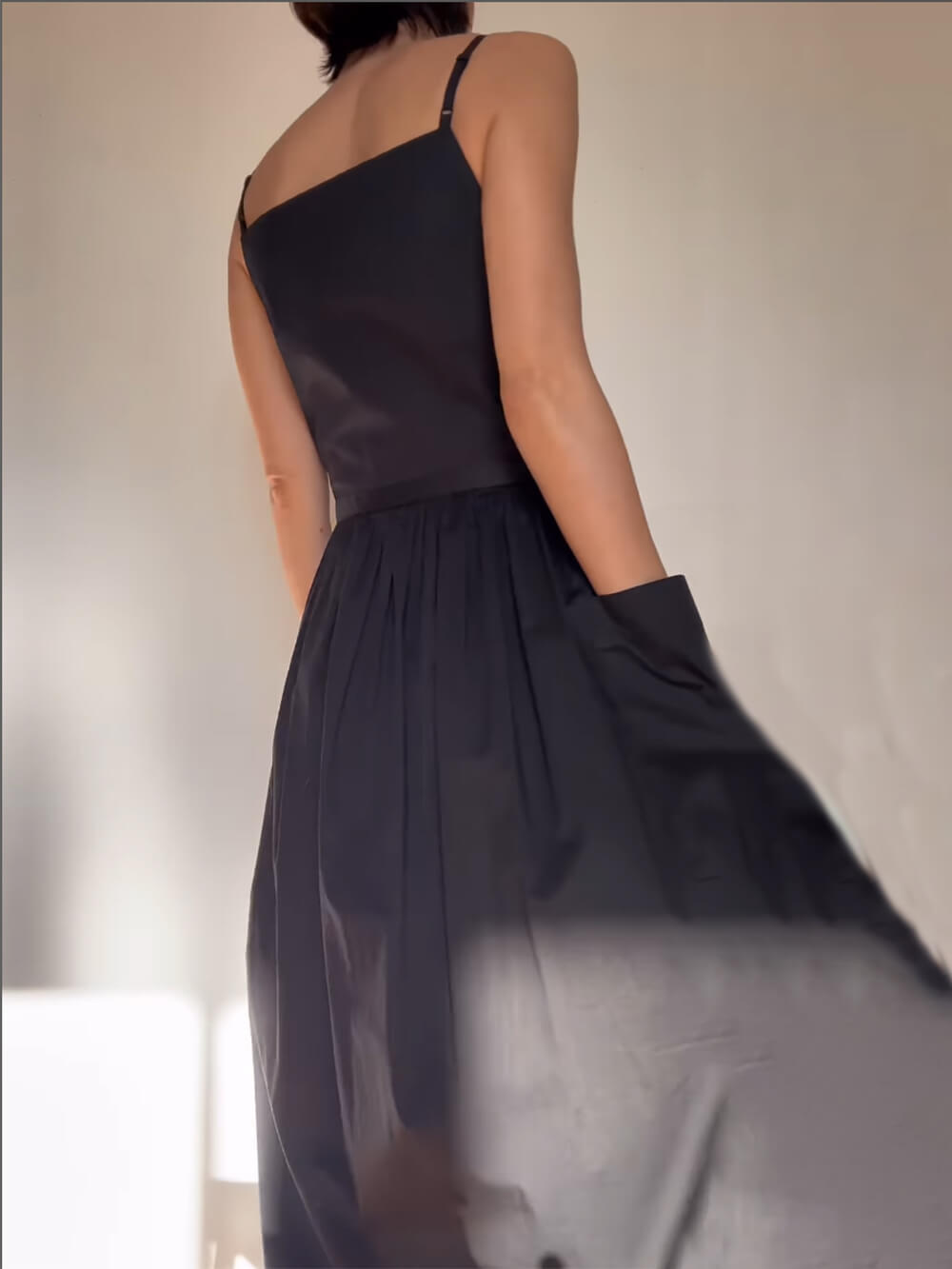 Square Neck Spaghetti Strap Tie Waist Pocket Maxi Dress