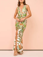 Paisley Print Sleeveless Deep V Neck Twist Front Maxi Dress