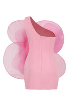 One Shoulder Oversized 3D Floral Applique Bodycon Mini Dress