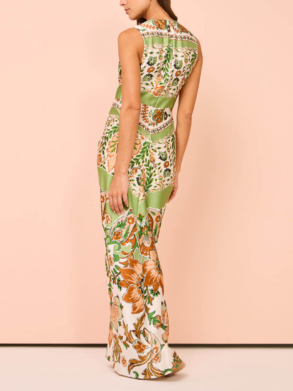 Paisley Print Sleeveless Deep V Neck Twist Front Maxi Dress
