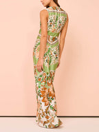 Paisley Print Sleeveless Deep V Neck Twist Front Maxi Dress