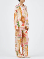 Unique Printed Casual Shirt Top and Elastic Waist Loose Pants Sets