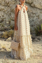 3D Floral Criss-cross Halterneck Maxi Dress