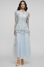 Hurof Folds Lace Butterfly Top Dress Two-Piece Set