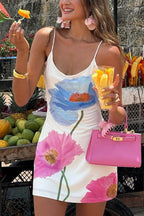 Poppy Floral Print Spaghetti Strap Scoop Neck Slip Mini Dress
