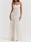 Spaghetti Strap Ladder Stitch Burnout Floral Maxi Dress