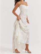 Spaghetti Strap Ladder Stitch Burnout Floral Maxi Dress