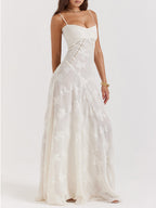 Spaghetti Strap Ladder Stitch Burnout Floral Maxi Dress