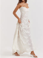 Spaghetti Strap Ladder Stitch Burnout Floral Maxi Dress