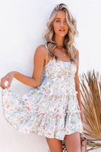 Spaghetti Strap Scoop Neck Tiered Ruffle Floral Babydoll Mini Dress