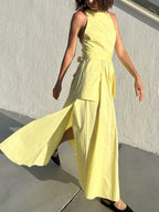 Square Neck Spaghetti Strap Tie Waist Pocket Maxi Dress
