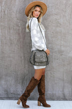 Crew Neck Long Sleeve Checkerboard Rib Knit Sweater Mini Dress