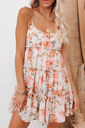 Spaghetti Strap Scoop Neck Tiered Ruffle Floral Babydoll Mini Dress