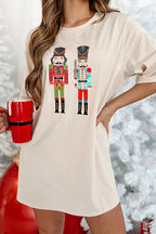 Sequin Nutcracker Graphic Crew Neck Short Sleeve Holiday Mini Dress