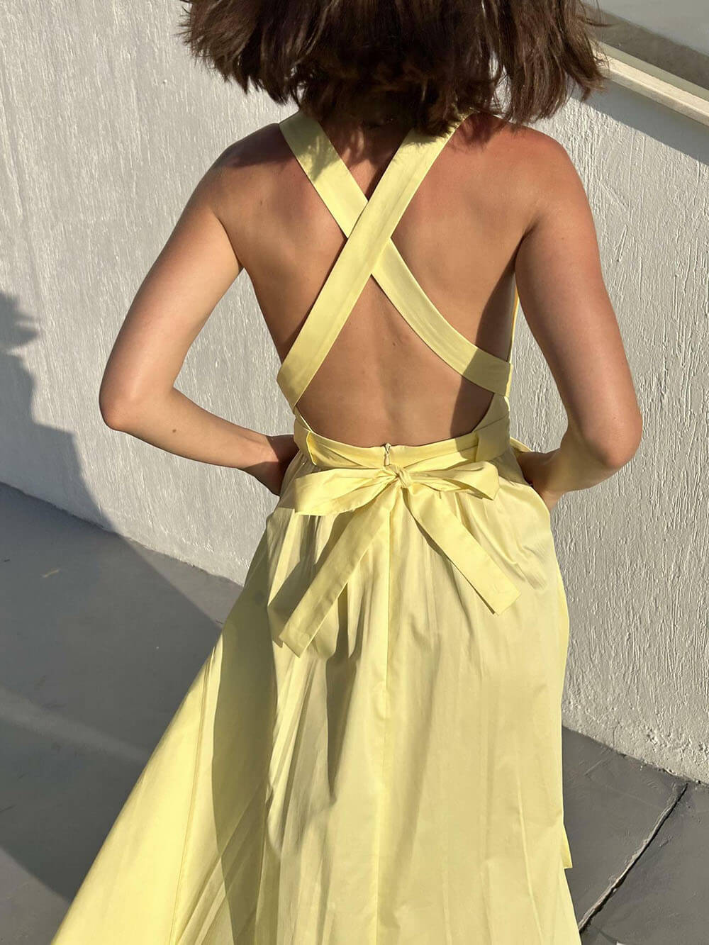 Square Neck Spaghetti Strap Tie Waist Pocket Maxi Dress